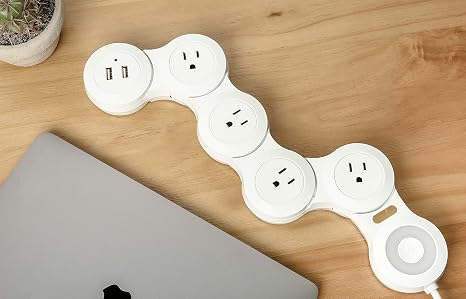 Flexible Surge Protector Power Strip with 4 Outlets 2 USB Ports and 6FT Flat Plug Cord White