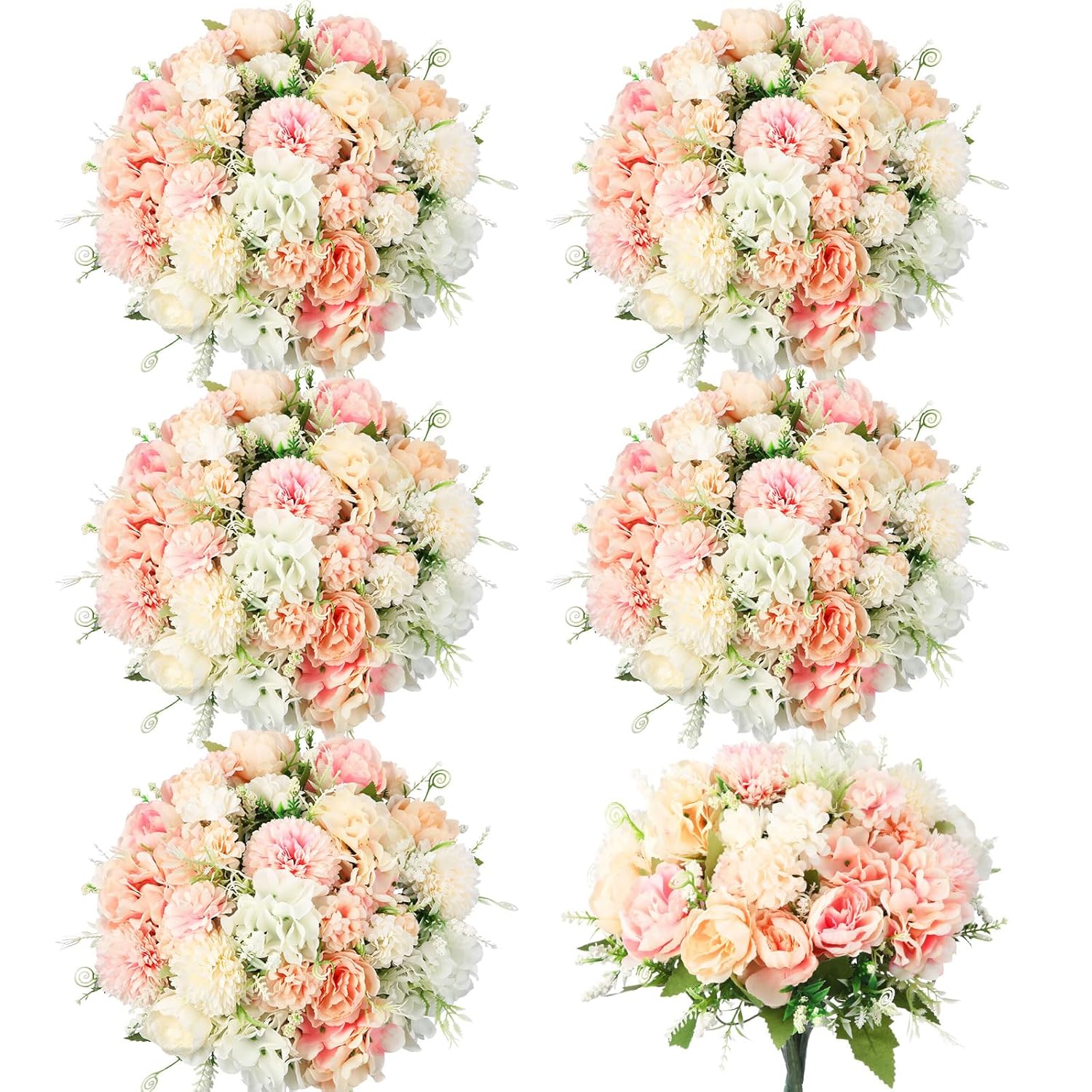 Artificial Flowers Artificial Peonies Silk Flowers Faux Peony Fake Peony Silk Hydrangea Bouquet For Wedding Table Centerpiece Floral Vase Decor(White,Pink,6 Bundles)