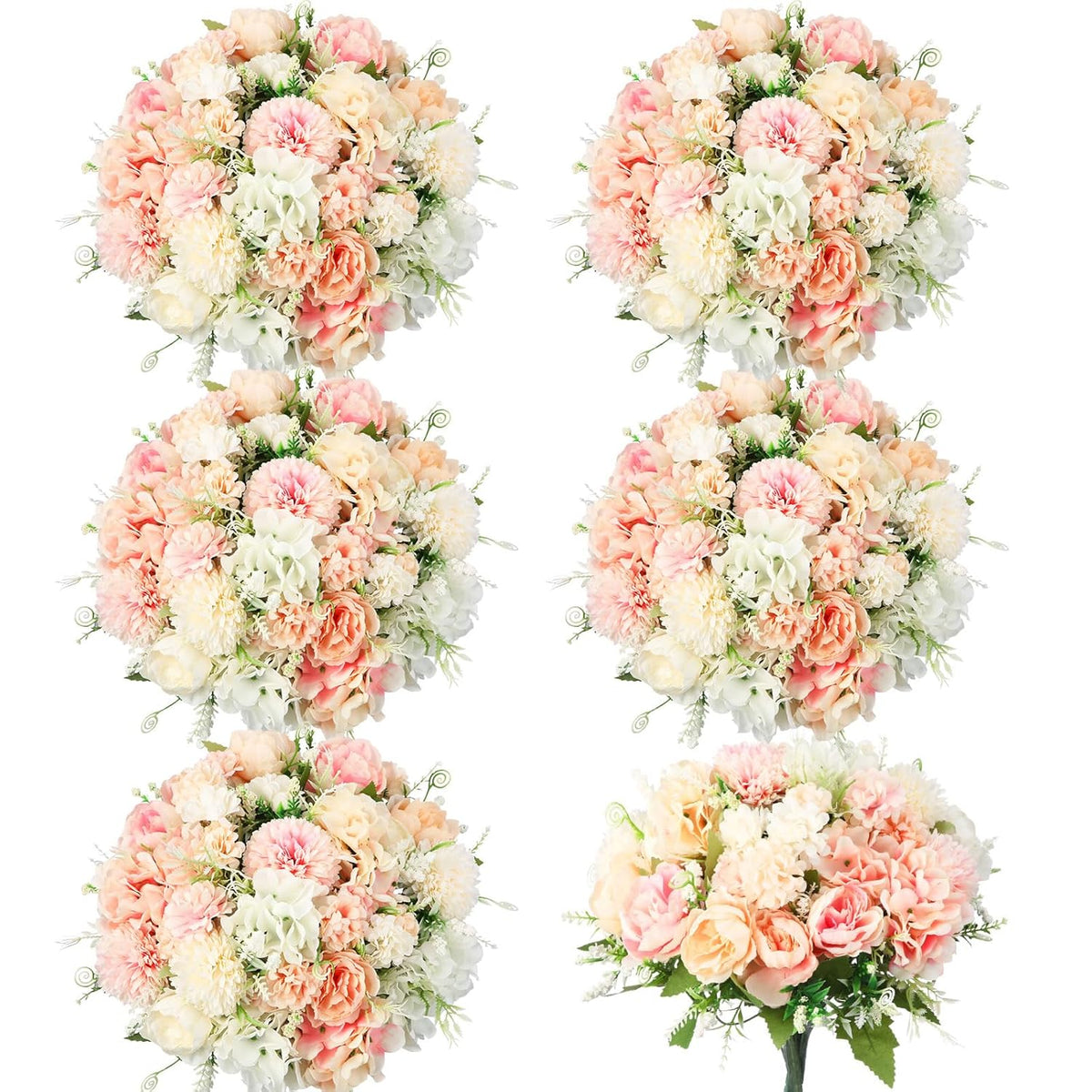 Artificial Flowers Artificial Peonies Silk Flowers Faux Peony Fake Peony Silk Hydrangea Bouquet For Wedding Table Centerpiece Floral Vase Decor(White,Pink,6 Bundles)