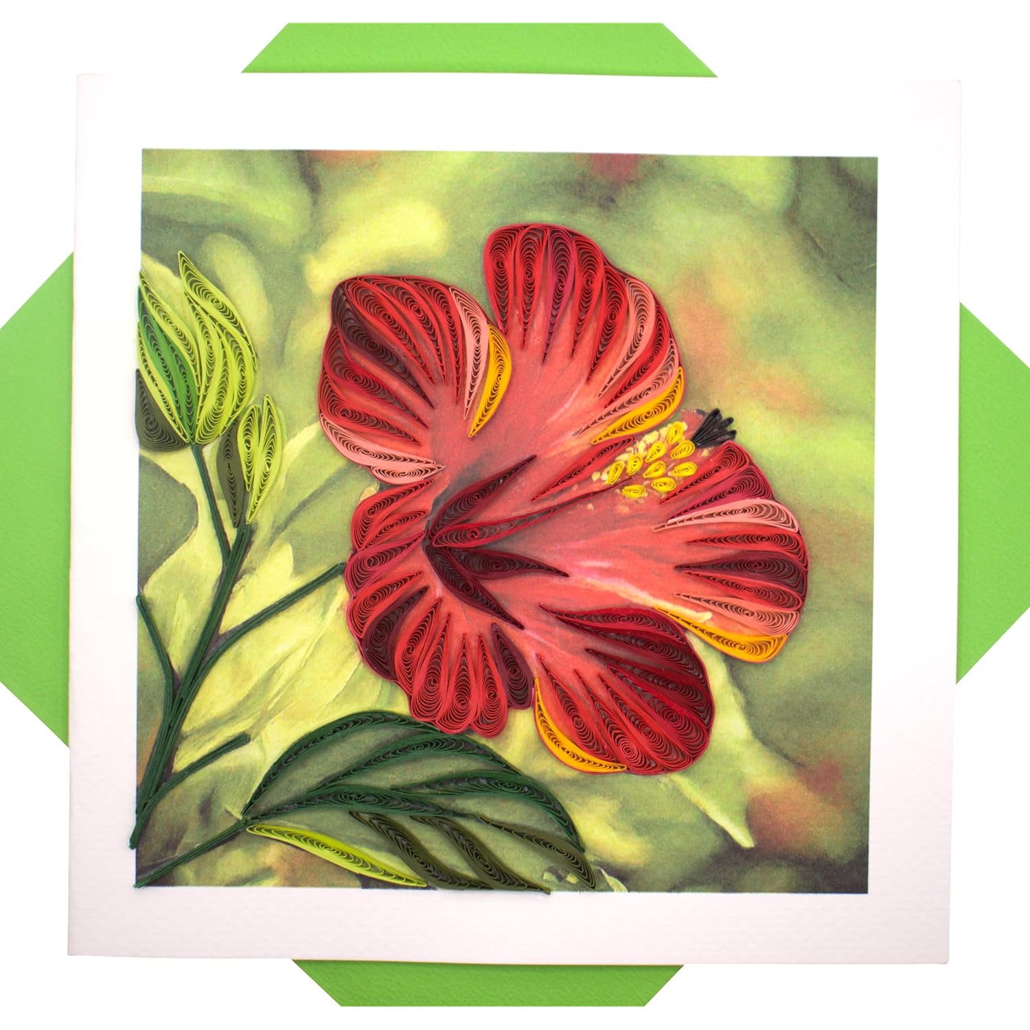 Hibiscus Flower, Quilling Art Greeting Card For Birthday, Valentine'S Day, Mother'S Day, Anniversary, Thank You, Get Well, 6" X 6"