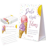 Pink & Purple Ice Cream Themed Share Your Date Night Ideas Game, 1 Tabletop Sign And 50 Cards, Bridal Shower Games 50 Guests, Wedding Shower Games For Engagement Wedding Event & Party Supplies