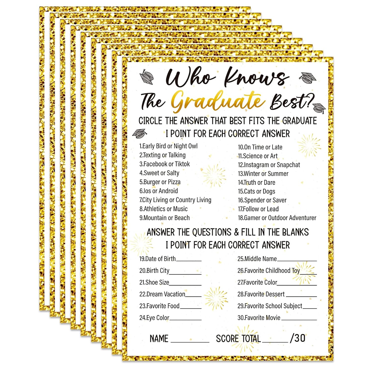 36Pcs Who Knows Graduate Best Graduation Game Cards - Class Of 2026 Graduation Party Games Card Graduation Games For Parties Senior High School College Graduation Party Favor Supplies