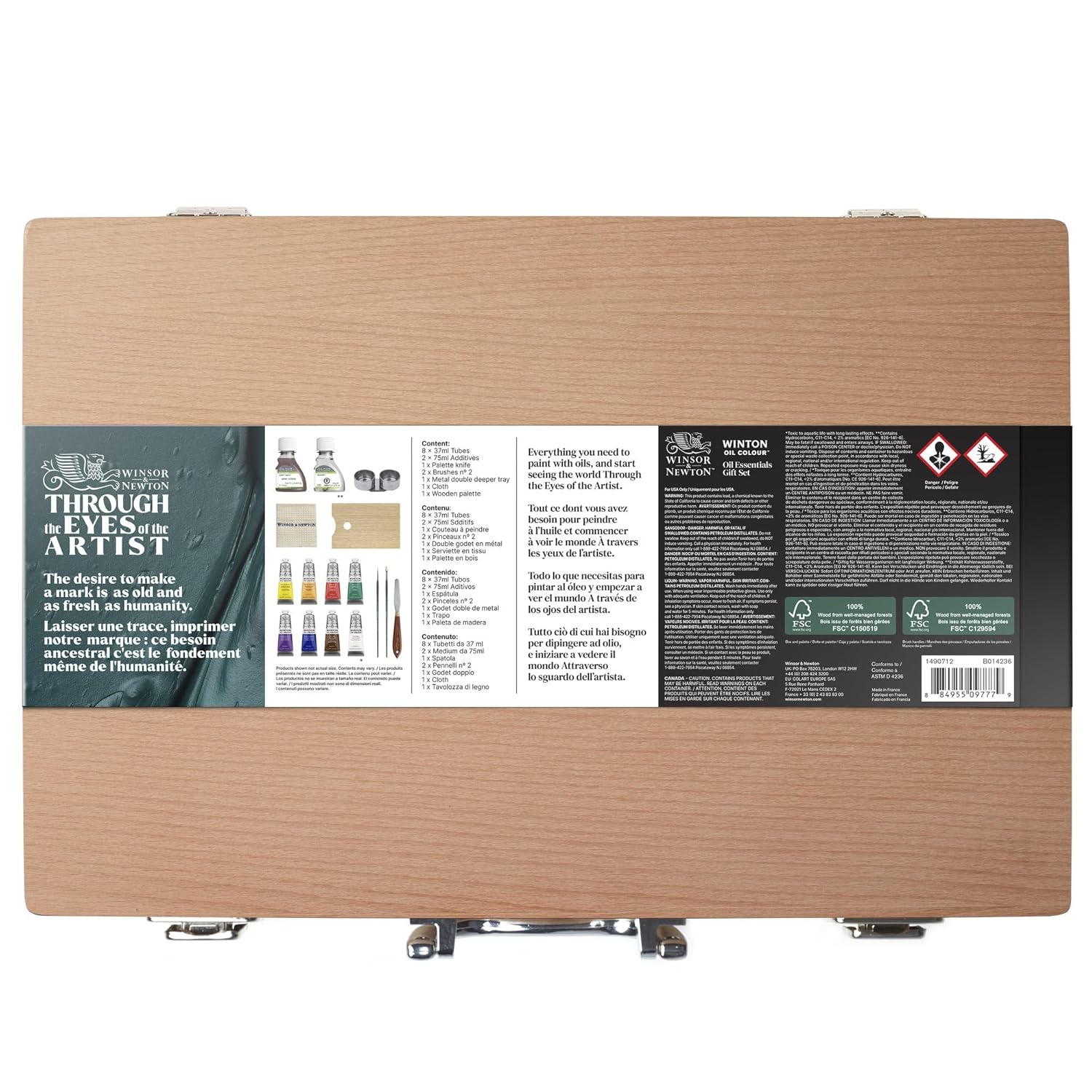 Winsor & Newton Winton Oil Colour, Wooden Paint Set 8 x 37ml Tubes (includes Liquin, Sansodor, 2 Brushes, Knife, Cloth, Godet)