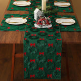 5 Pcs Dark Green Christmas Wreath Table Runner With Placemats Soft Plush Faux Fur 3D Jacquard Table Runner 13 X 72 Inch Winter Kitchen Dining Decor For Home Xmas Holiday Party Decor