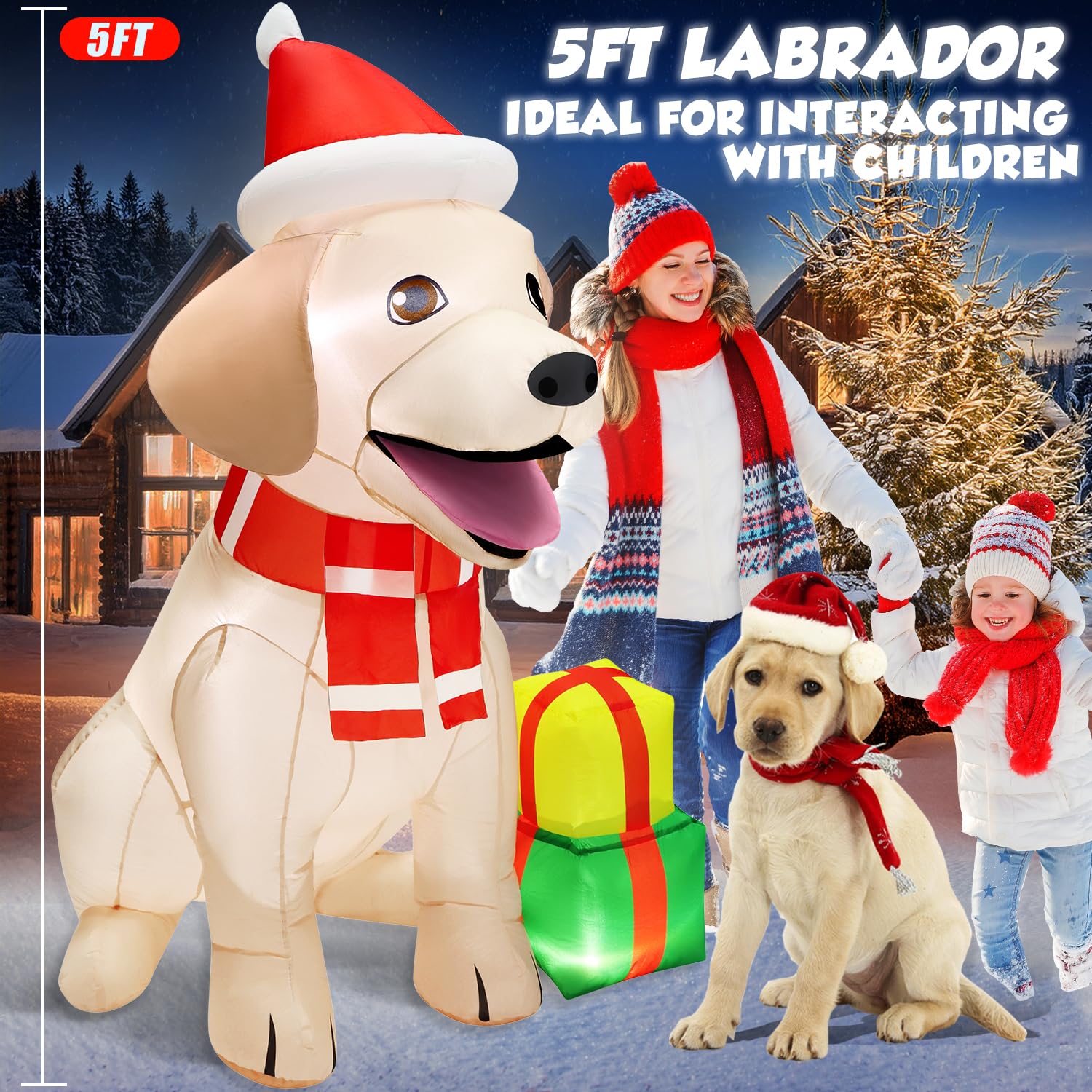 5Ft Christmas Inflatables Decorations Outdoor Vivid Lab Dog With Build-In Bright Led Christmas Blow Up Yard Decoration C