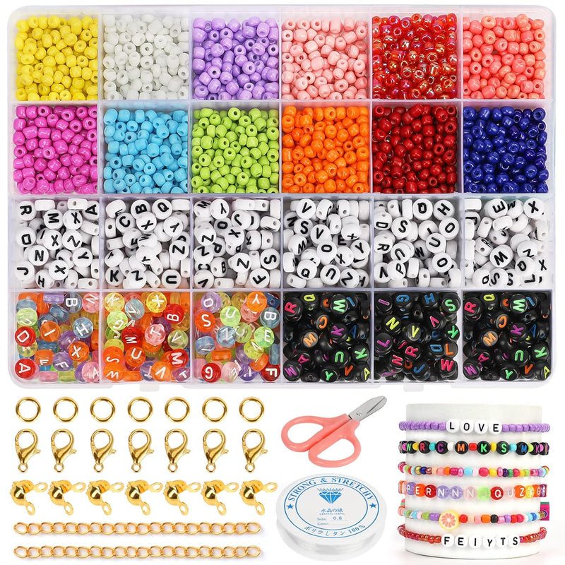 2600Pcs 4Mm Glass Seed Beads Bracelets Making Kit,600Pcs Alphabet Lett