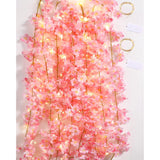 Cherry Blossom Flower Garland With String Light Artificial Hanging Silk Pink Flower Vines Garland For Wedding Bedroom Spring Home Party Kawaii Japanese Decor(4 Pcs)