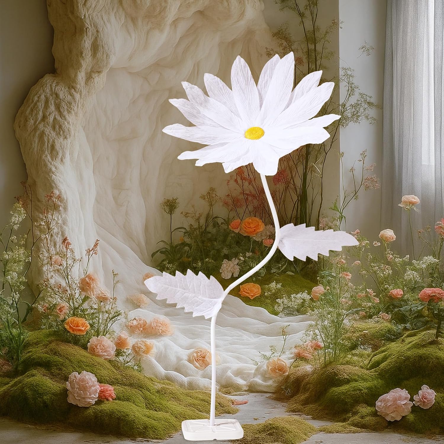 Large Daisy Flower 5.6 Ft Giant Flower For Decoration With Stand White Artificial Daisy Decor Wall Backdrop For Photo Props Birthday Wedding Party Graduation Window Display
