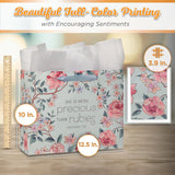 Large Landscape Gift Bag For Moms W/Greeting Card & Tissue Paper Set: More Precious Than Rubies - Prov. 3:15 Inspirational Bible Verse For Mother'S Day, Birthdays, Blue/Pink, Large