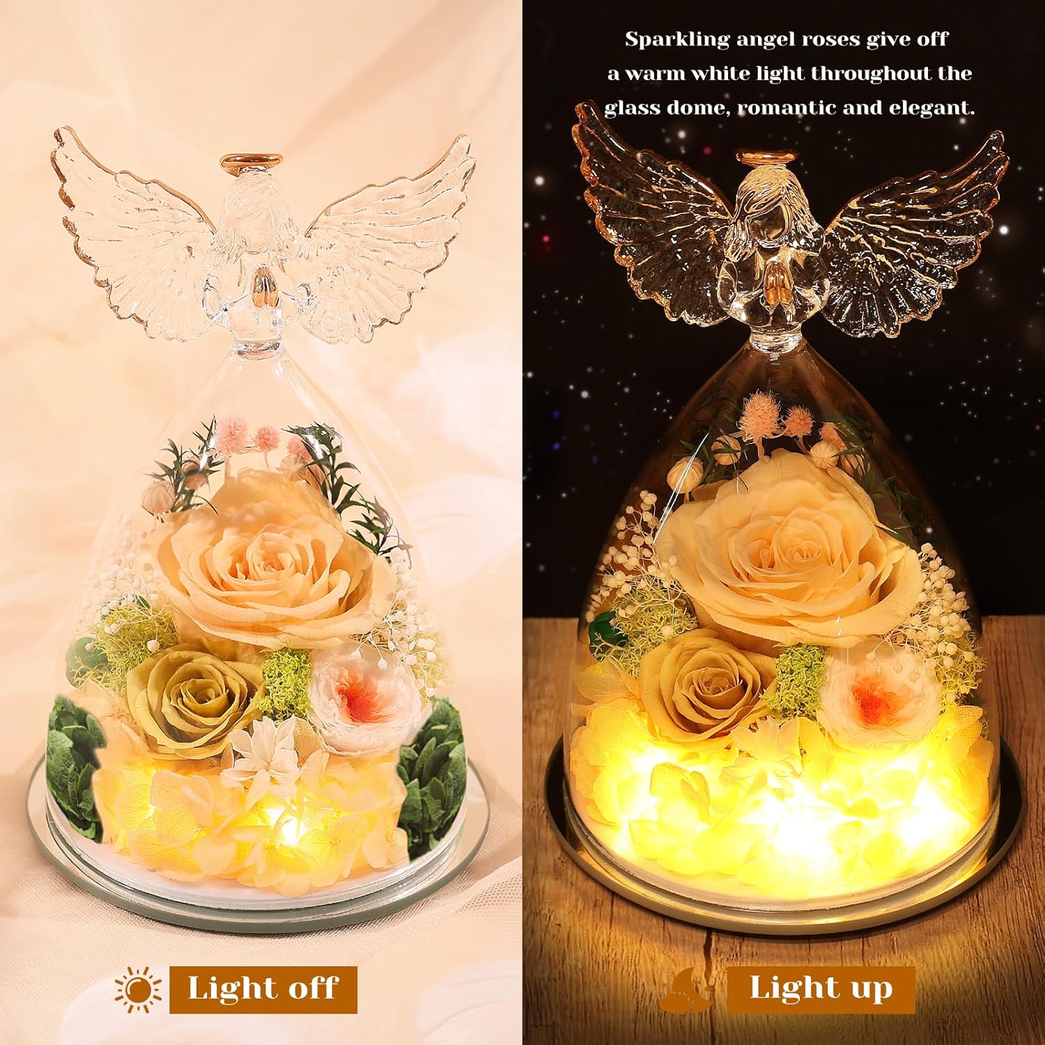 Gifts For Mom Birthday Gifts For Women Preserved Rose In Glass Angel Figurines Forever Fresh Flowers For Delivery Valentines Day & Mothers Day Eternal Roses For Grandma Wife Daughter