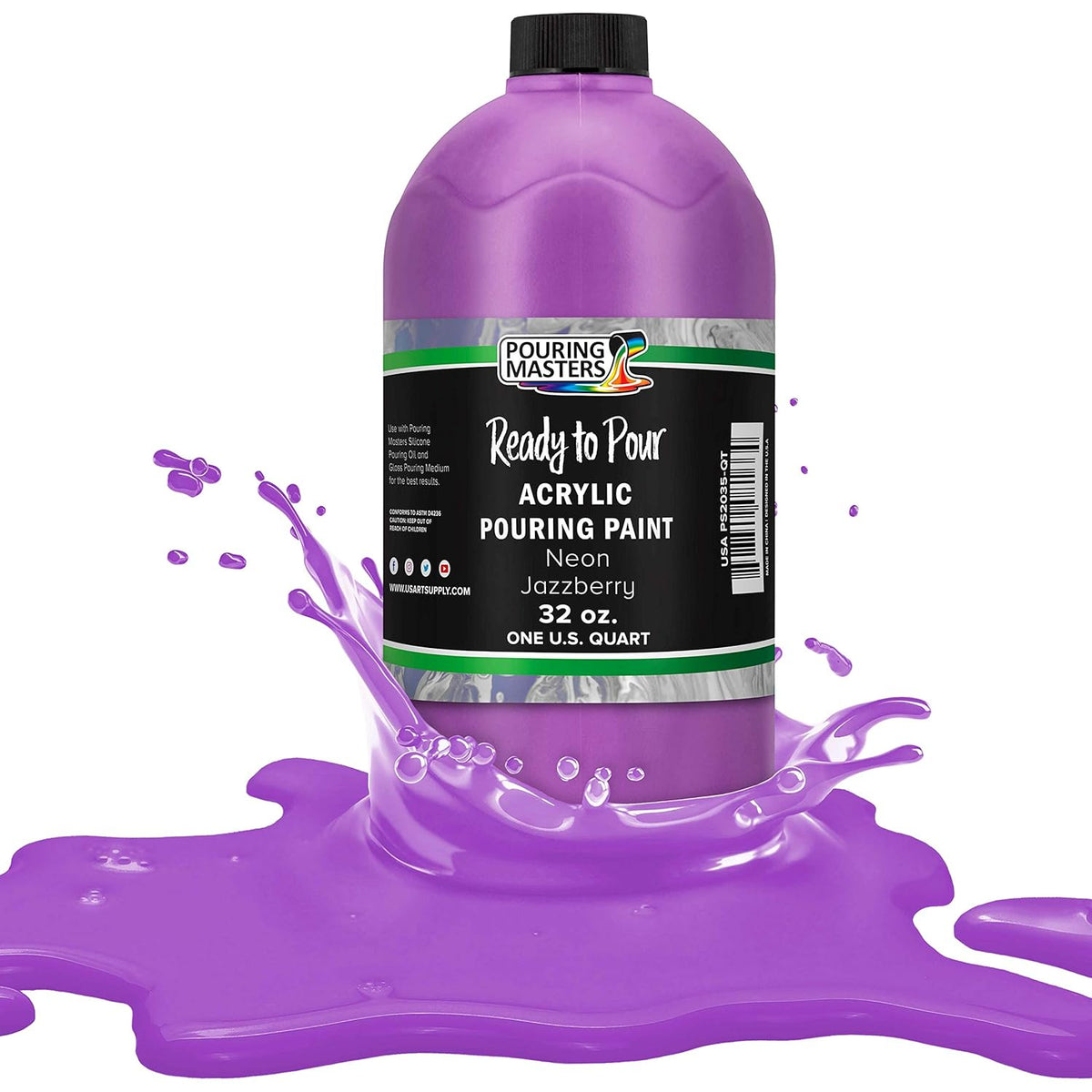 Pouring Masters Neon Jazzberry Ready To Pour Acrylic Pouring Paint - Premium 32-Ounce Pre-Mixed Fluid Acrylic Paint - Fluid Art Supplies For Canvas, Wood, Paper, Tile & Rocks