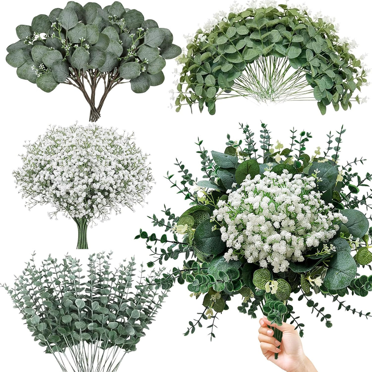 120 Pcs 4 Kinds Mixed Eucalyptus Greenery Stems, Baby Breath Flowers Artificial Bulk And Greenery Stems For Diy Bouquets Wedding Home Floral Decor (120 Pcs 4 Kinds Mixed Eucalyptus Greenery)
