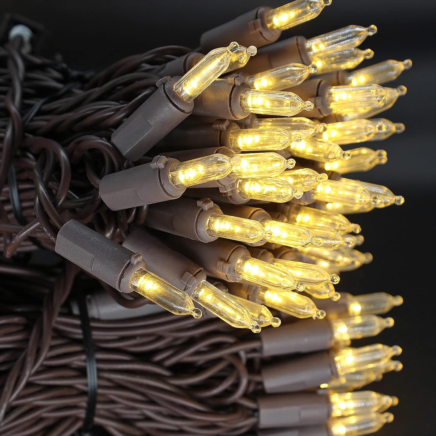 150 Led Warm White Christmas Lights On Brown Wire, 50 Feet Xmas Tree Lights, Ul Certified For Outdoor Indoor