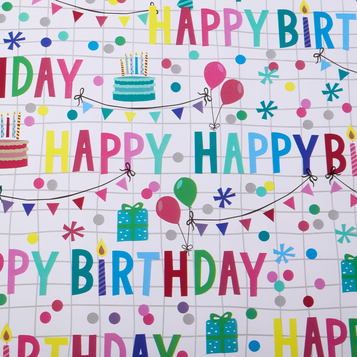 Birthday Wrapping Paper, 3 Mini Roll, 17 Inch X 9.8 Feet, Decorative Happy, Presents And Balloons Design Gift Wrap For Birthday, Party, Holiday, Baby Shower