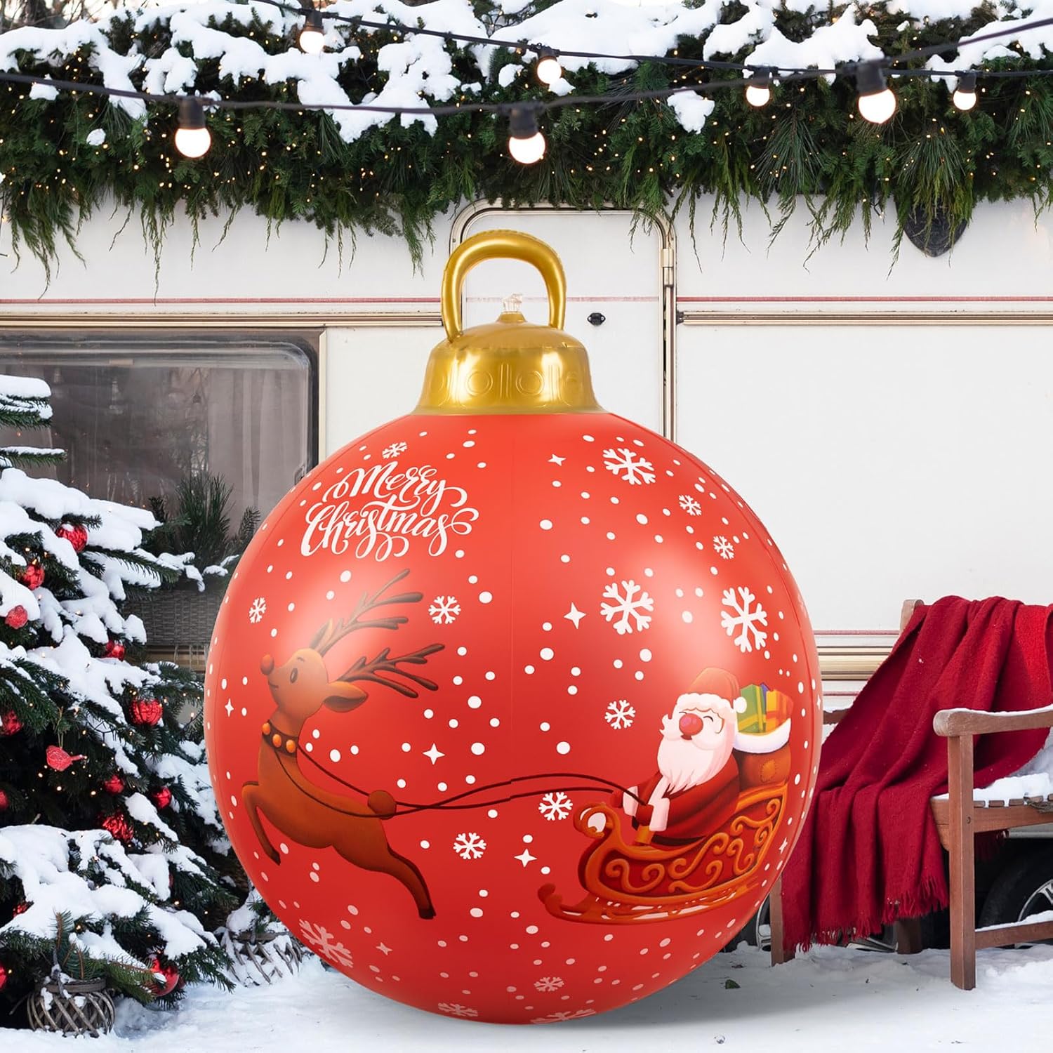 23.6 Inch Giant Inflatable Christmas Ball Santa Claus Elk Inflatable Decorations Pvc Inflatable Ornaments For Christmas