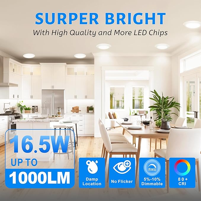 10 Pack 6 Inch LED Disk Lights 5000K Daylight Dimmable Flush Mount Downlights