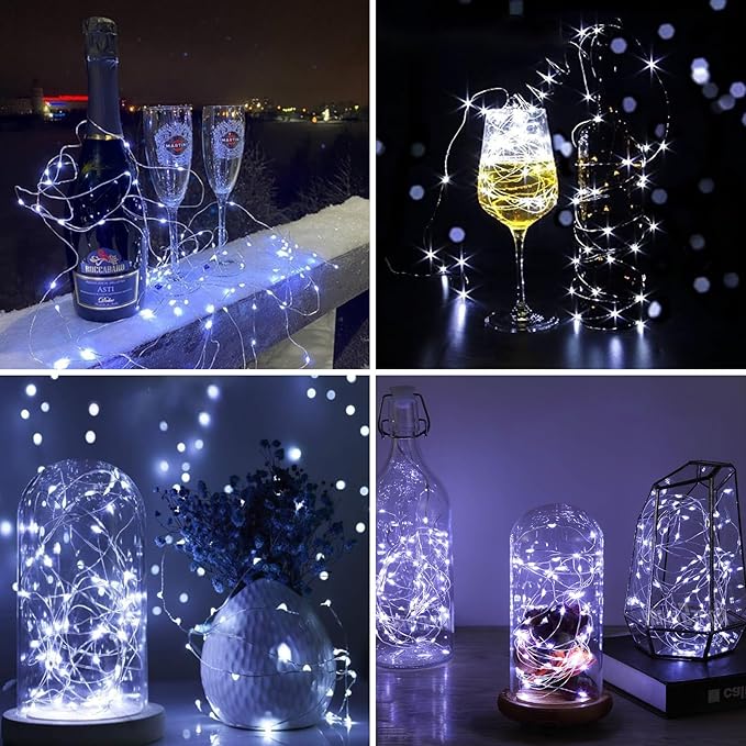 12 Pack Battery Operated Fairy Lights 7FT 20 LED Silver White Mini String Lights 3 Modes Silver Wire for Wedding Party Bedroom Christmas Halloween DIY Decor