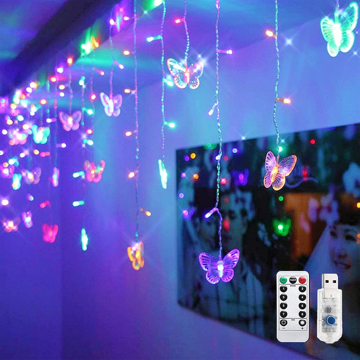 Butterfly Curtain Lights, 8 Modes 48Led Twinkle String Light With Remote 4.9Ft Usb Powered Window Fairy Light, Decorativ