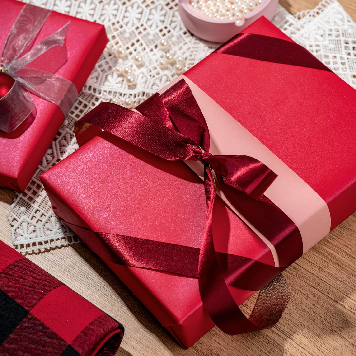 Red Matte Wrapping Paper - Solid Color Pearly - Lustre Paper Perfect For Wedding, Birthday, Christmas, Baby Shower -17 Inches X 32.8 Feet