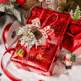 Holographic Wrapping Paper Roll, Thick Gift Wrap Paper Mini Roll 17 Inches X 32.8 Feet - Red Sleigh/Snowflakes/Reindeer/Bells Design For Christmas New Year Holiday