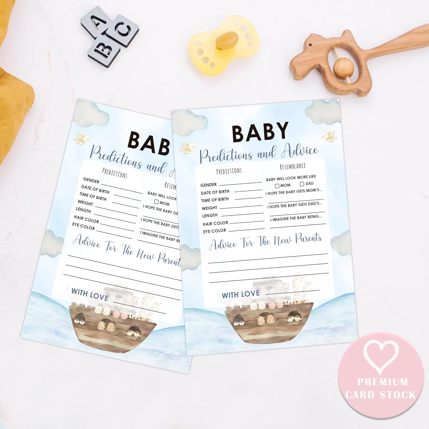 Noah'S Ark Baby Predictions And Advice Cards, Baby Shower Game, Pack Of 30 Game Cards, Gender Neutral Boy Or Girl, Fun Baby Game And Activity - Fa54