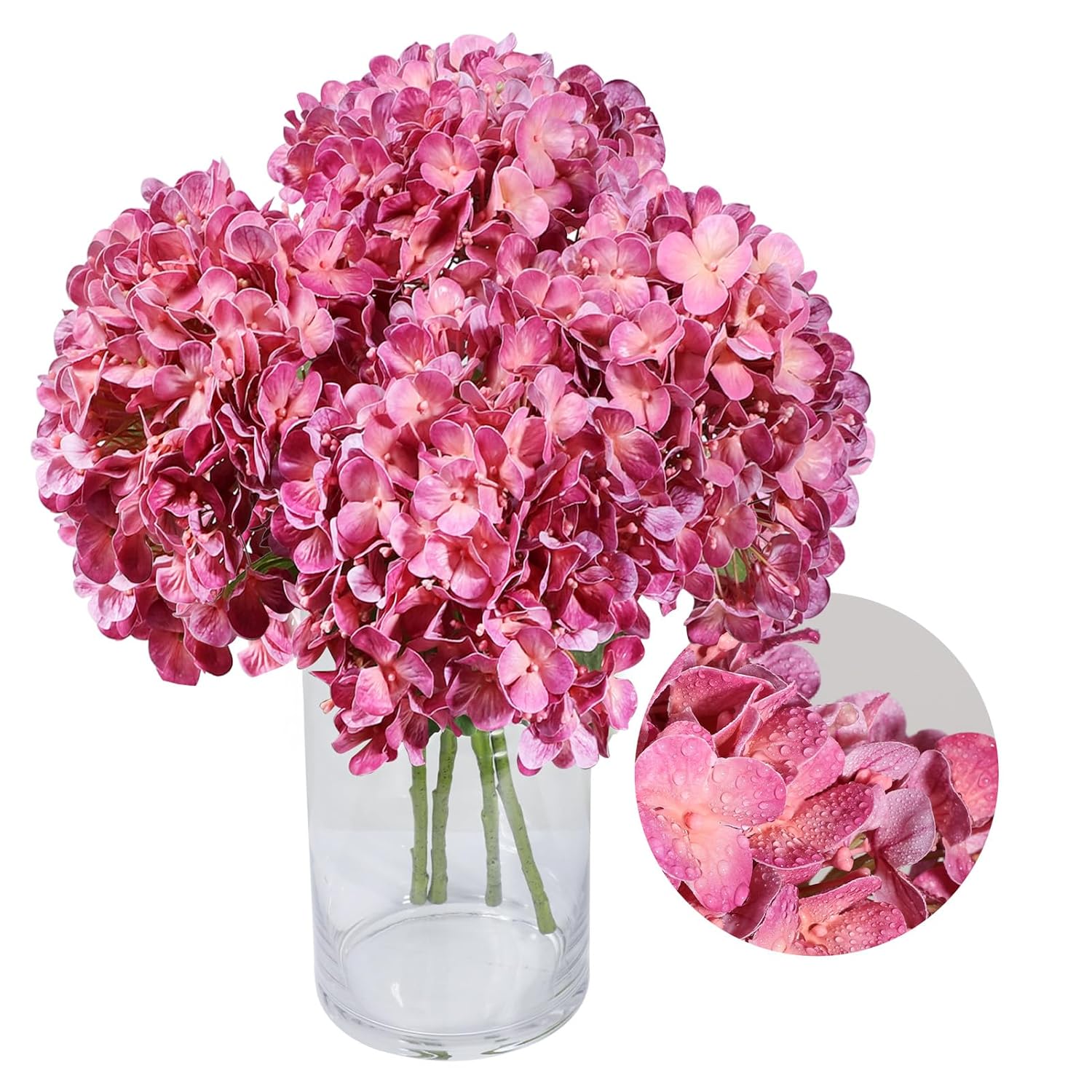 Hydrangea Artificial Flowers 4 Pcs 20" Magenta Latex Real Touch Hydrangea Flowers Full Faux Hydrangea Flowers Fake Bouquet For Outdoors Home Decor Table Party Wedding Centerpiece Bouquet Floral