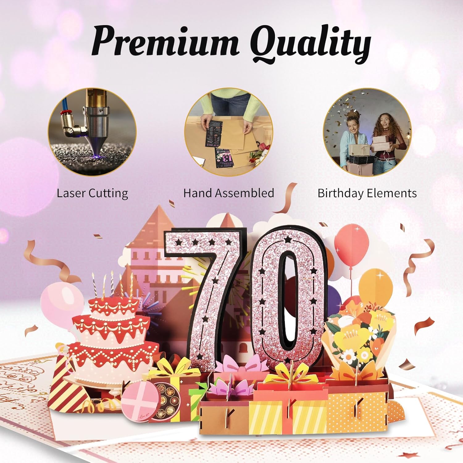 70Th Birthday Card For Women Her, Large 3D Pop Up 70Th Birthday Cards For Mom Grandma, Happy 70 Year Old Birthday Decorations For Wife Sister Funny Birthday Gifts, Back To 1956, Pink