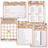 Bridal Shower Games 50 Guests - 5 Floral Cards, 5 X 7 In - Bridal Shower Games For Bachelorette Party & Wedding Shower Activities & Engagement Party Fun