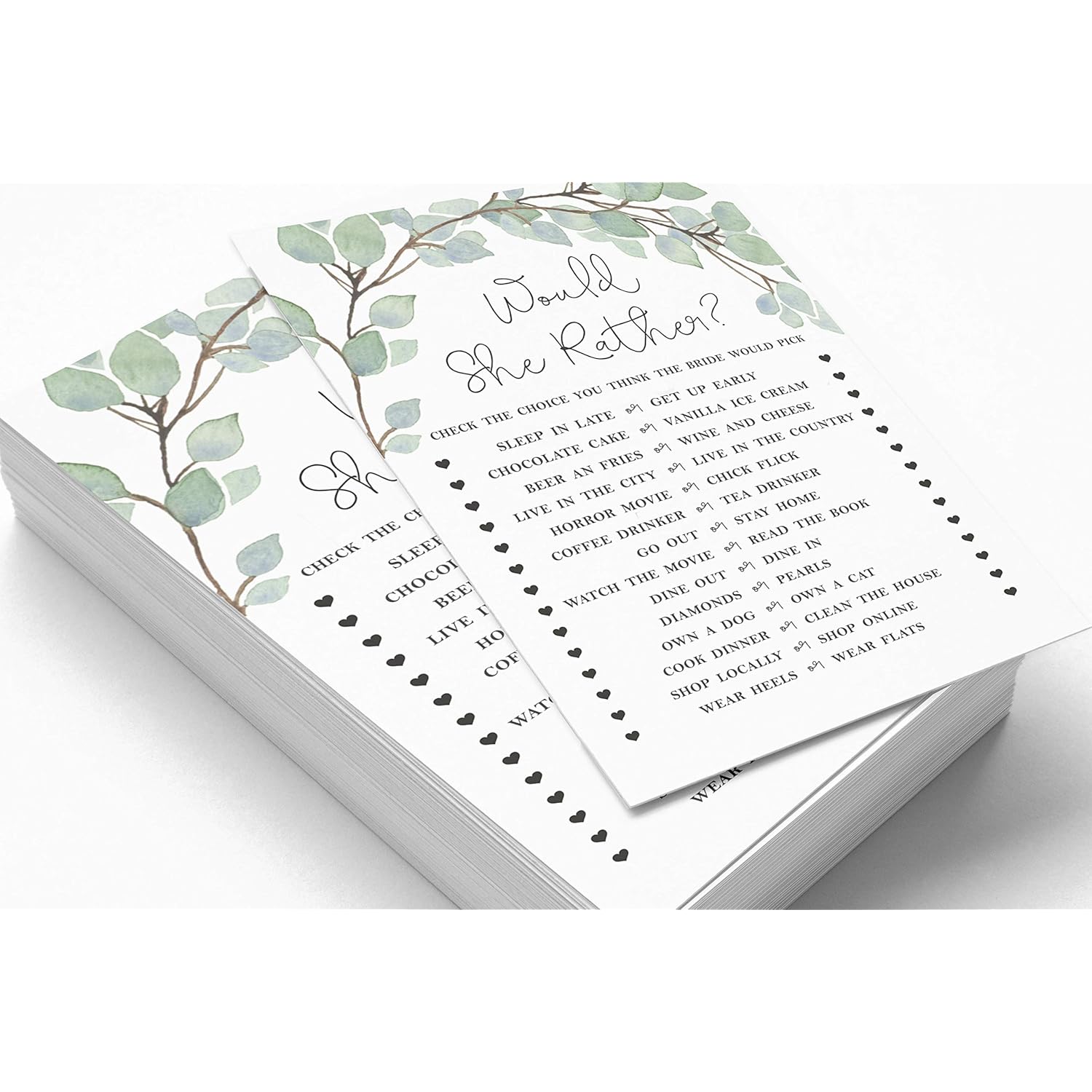 Would She Rather Bridal Wedding Shower Game Greenery Funny Rehearsal Dinner Guessing Game Bridal Shower Party Game Ideas