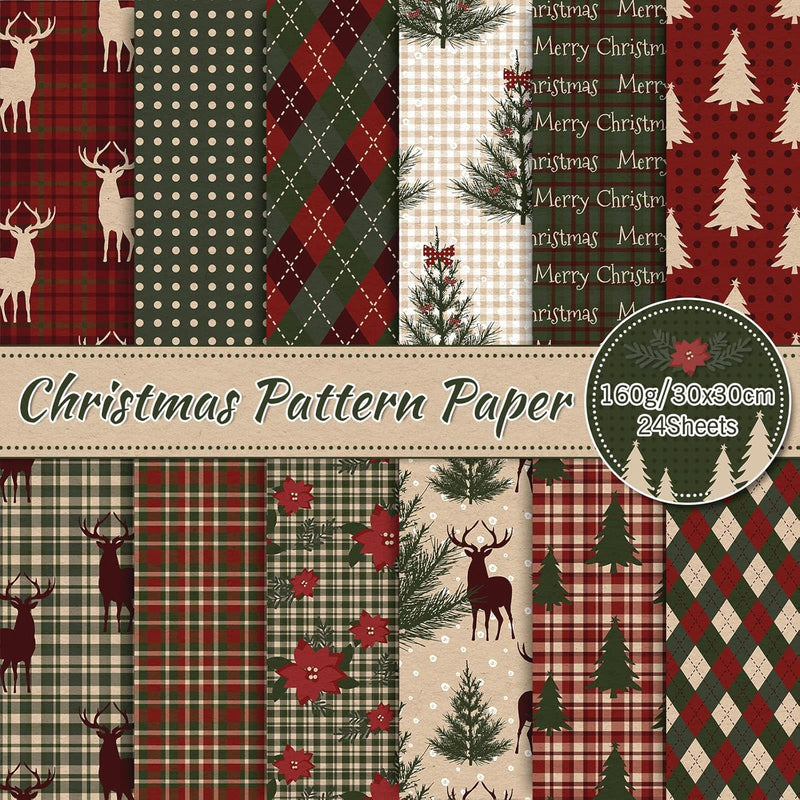 24 Pack Christmas Pattern Paper 30X30Cm Woodland Merry Christmas Scrap