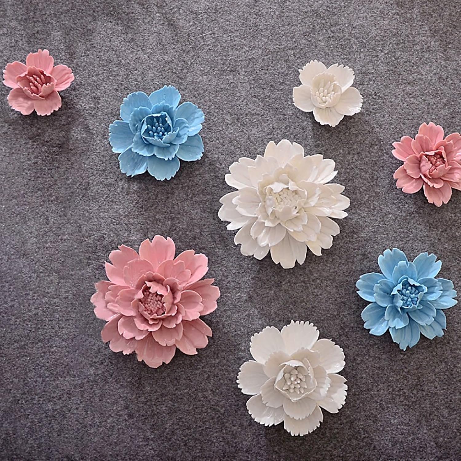 Peony Ceramic Flower Wall Décor Artificial 3D Flower Wall Art For Living Room Home Hallway Bedroom Kitchen Farmhouse Bathroom Dining Room, Pink, 3.54 Inch