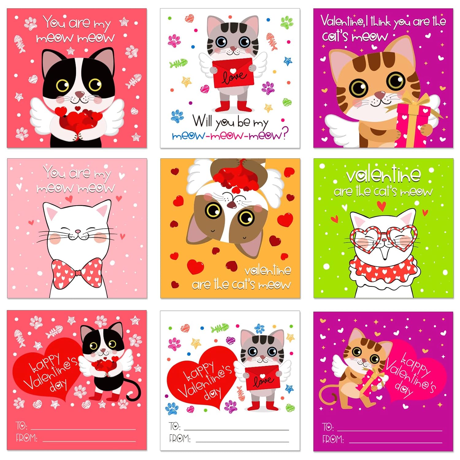 30Pcs Valentine'S Day Cards For Kids Classroom - Cat Valentine Exchange Cards Valentine'S Day Gifts Card With Envelope For Kids Boys Girls Toddlers Classroom School Party Favors Gift Exchange