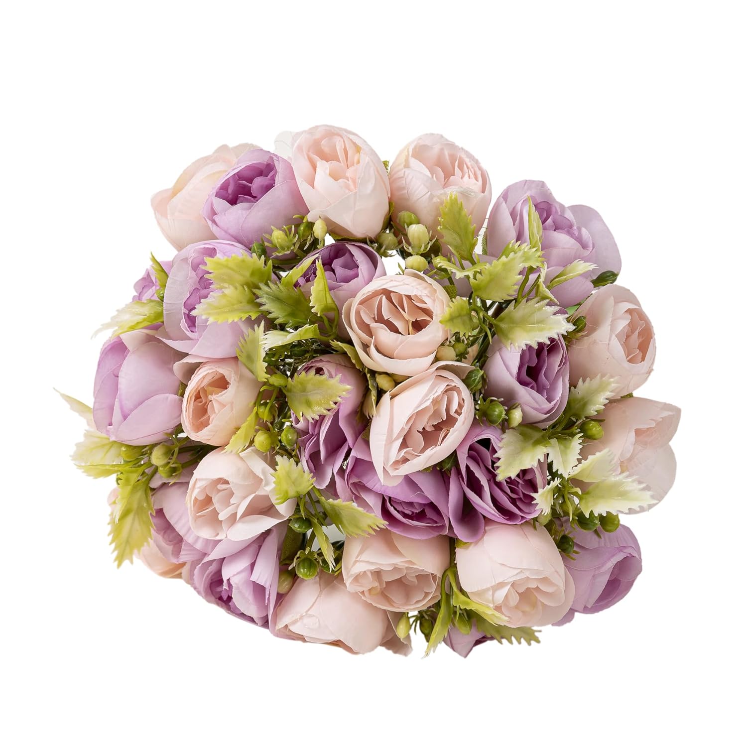2Bouquet 14 Heads Artificial Rose Silk Flower Arrangements For Home Bridal Kitchen Wedding Party Festival Decor (Purple)