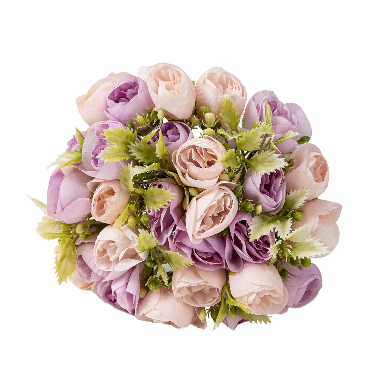 2Bouquet 14 Heads Artificial Rose Silk Flower Arrangements For Home Bridal Kitchen Wedding Party Festival Decor (Purple)