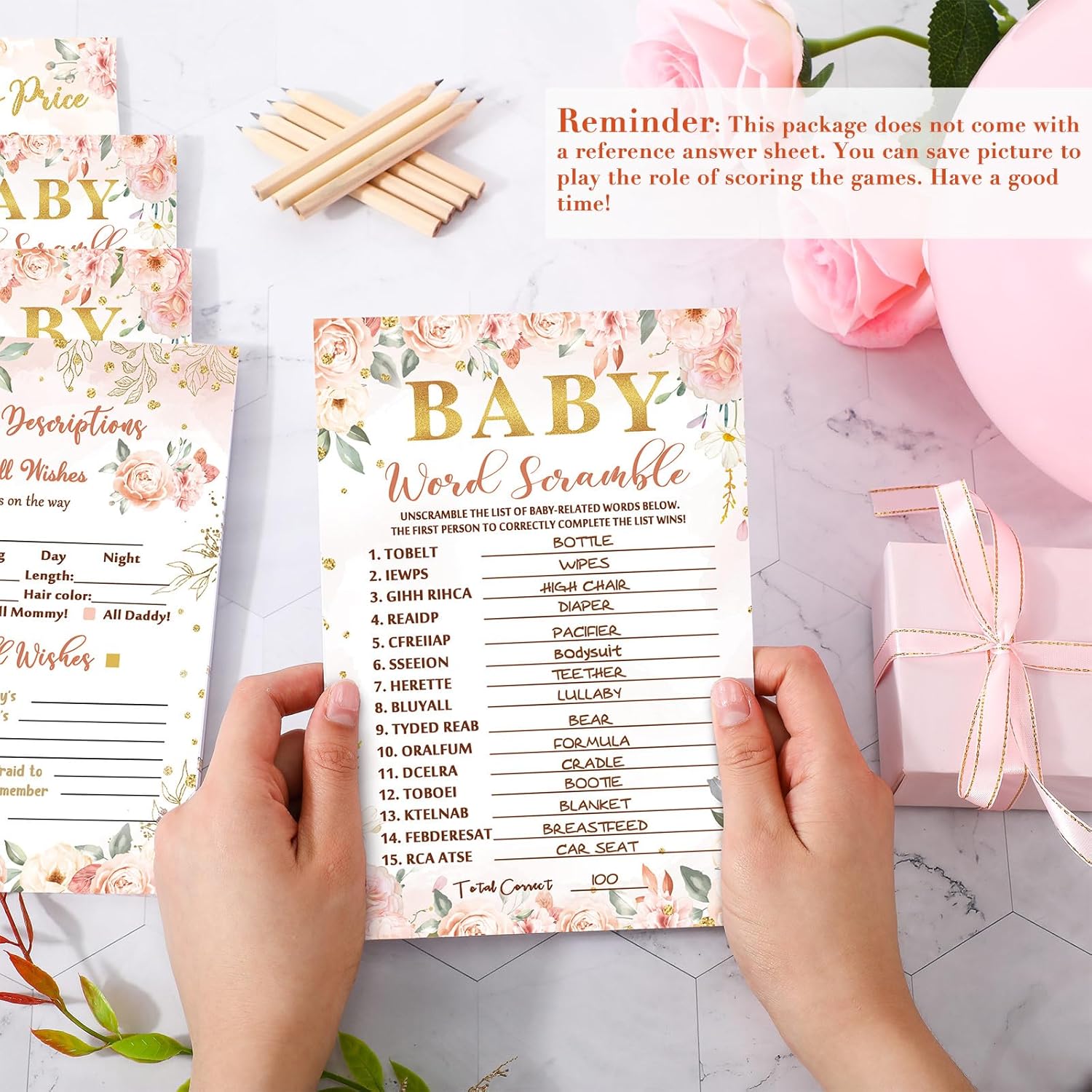 125 Pcs Floral Baby Shower Games For Girls 5 Games Baby Shower Activities Floral Cards For 25 Guests Includes Flower Mommy Or Daddy Predict Who Description Word Scramble Game With 20 Pencil