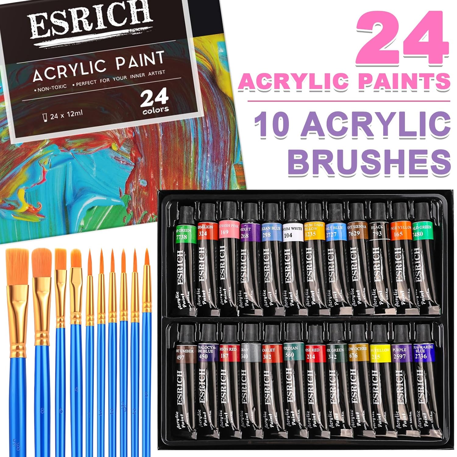 78Pcs Acrylic Paint Set With Wood Easel, Paint Brushes, Canvases, Art Painting Supplies Kit For Kids, Students, Artists And Beginners