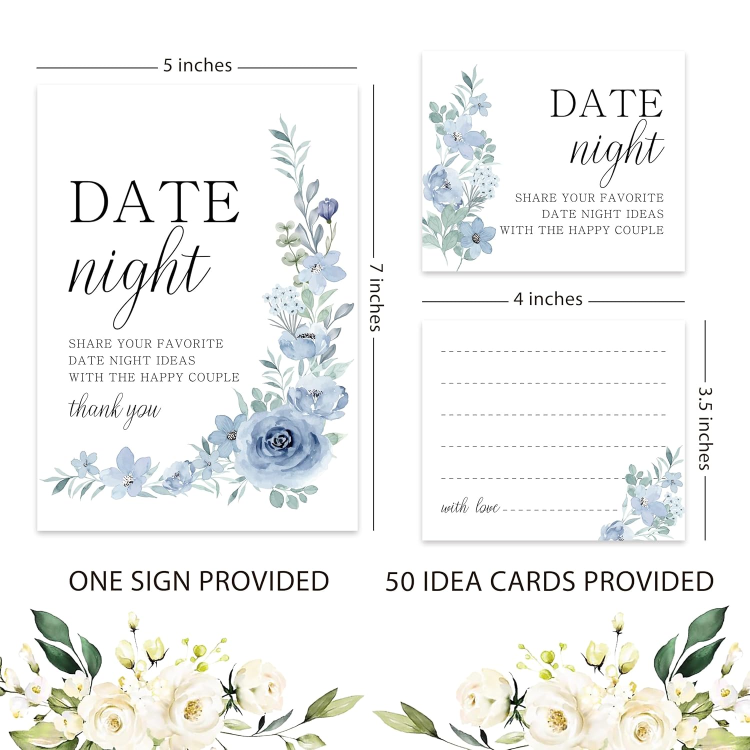 Date Night Game Sign And 50 Date Night Cards Bridal Shower Bachelorette Games Supplies Rustic Bridal Shower Wedding Decorations-Dnc06