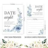 Date Night Game Sign And 50 Date Night Cards Bridal Shower Bachelorette Games Supplies Rustic Bridal Shower Wedding Decorations-Dnc06