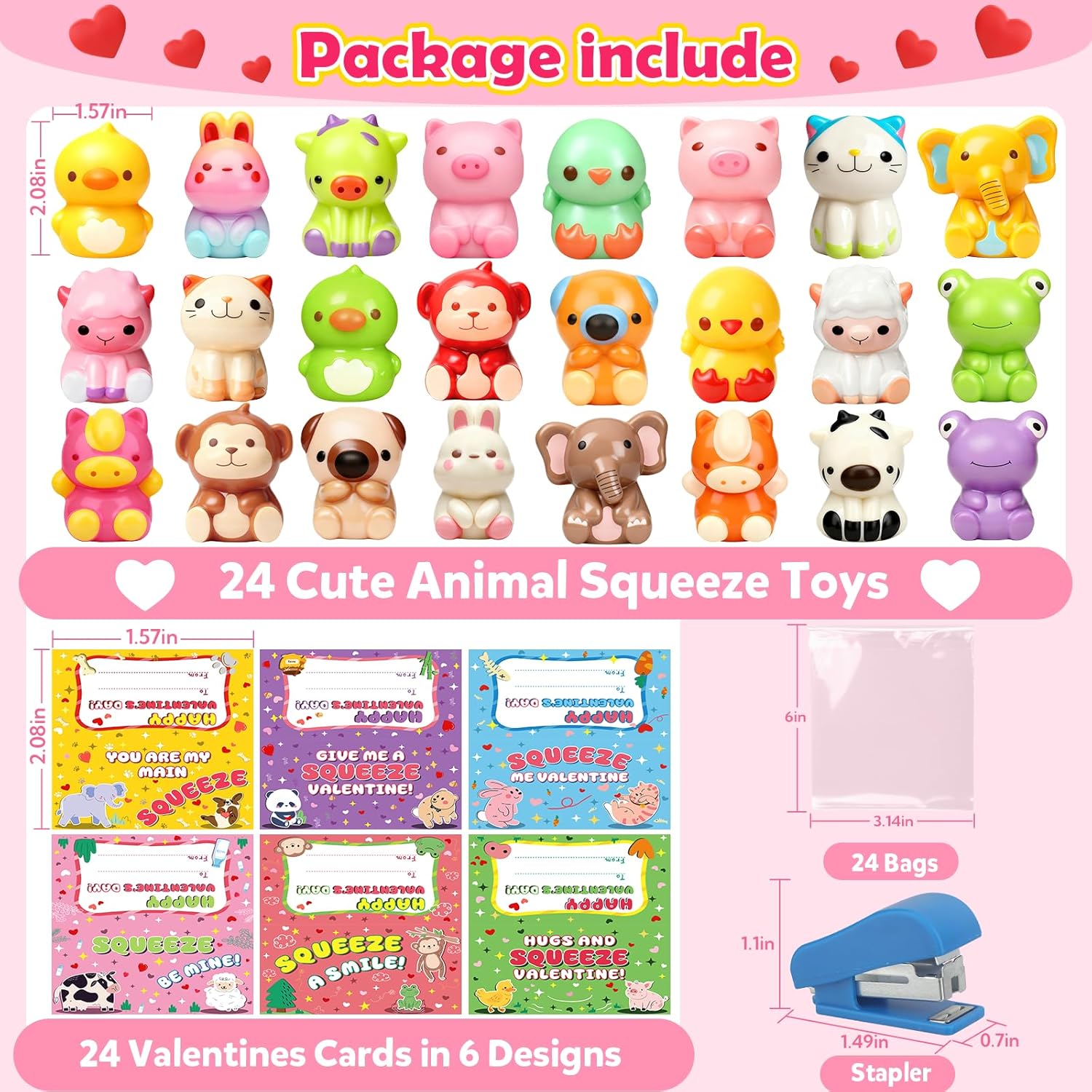 Valentines Day Cards For Kids School - 24 Pack Valentines Day Gifts, Slow Rising Animal Squeeze Toys For Classroom Exchange For Boys Girls 3+ Years Old