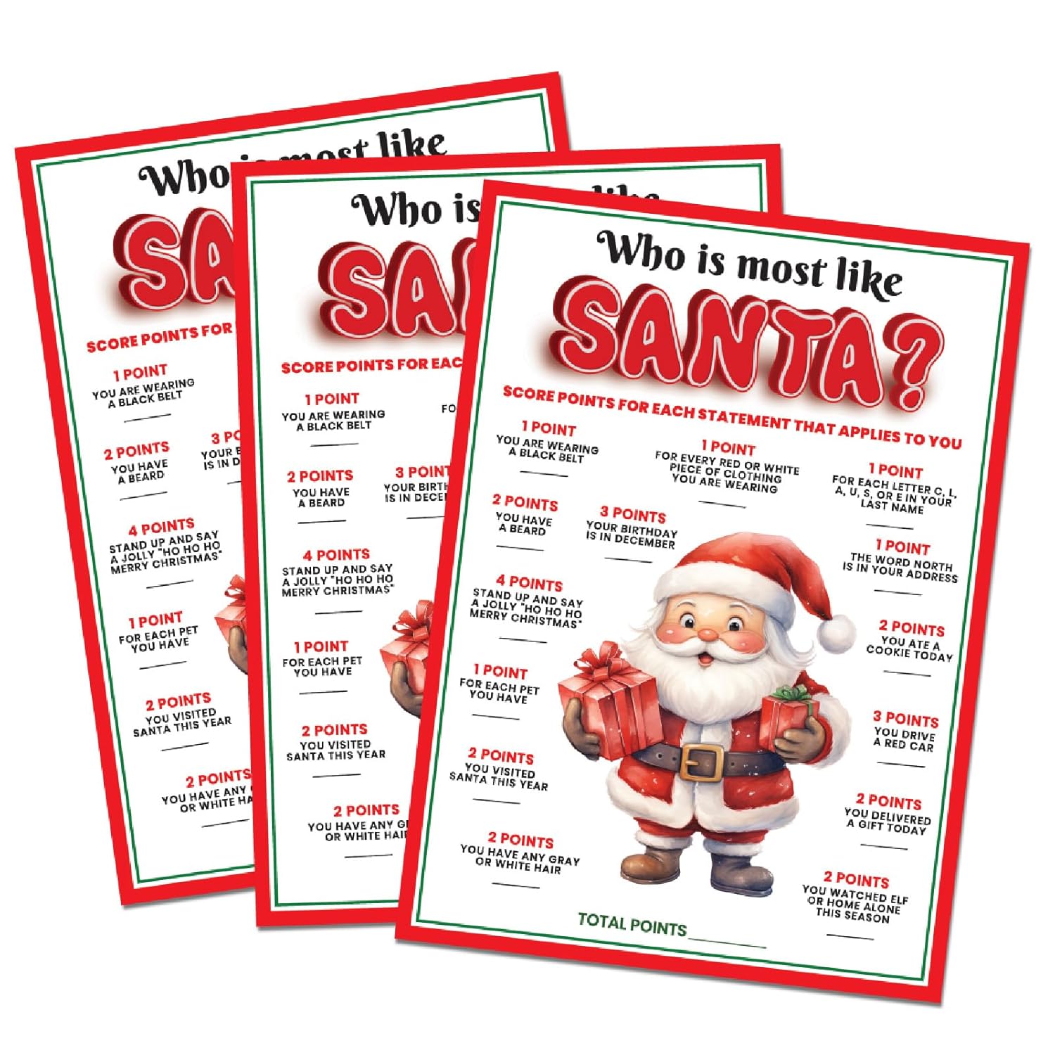 15 Who Is Most Like Santa Clause Game Cards- Fun & Easy For Family Christmas Holiday Office Friends Church Party, Supplies, Activity, Decorations
