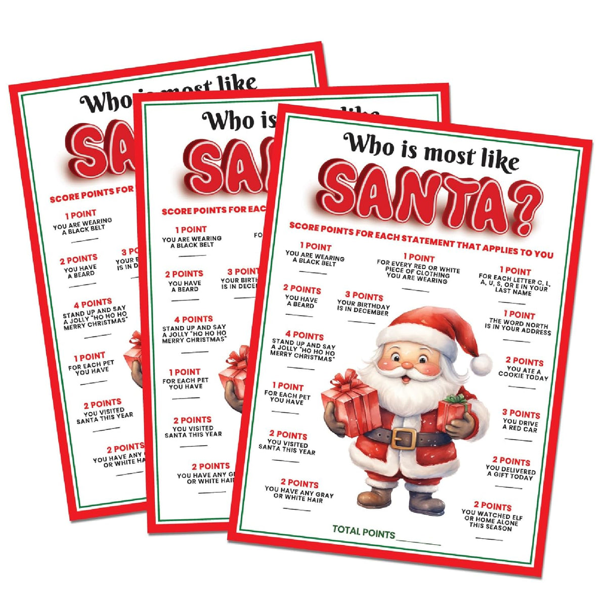 15 Who Is Most Like Santa Clause Game Cards- Fun & Easy For Family Christmas Holiday Office Friends Church Party, Supplies, Activity, Decorations