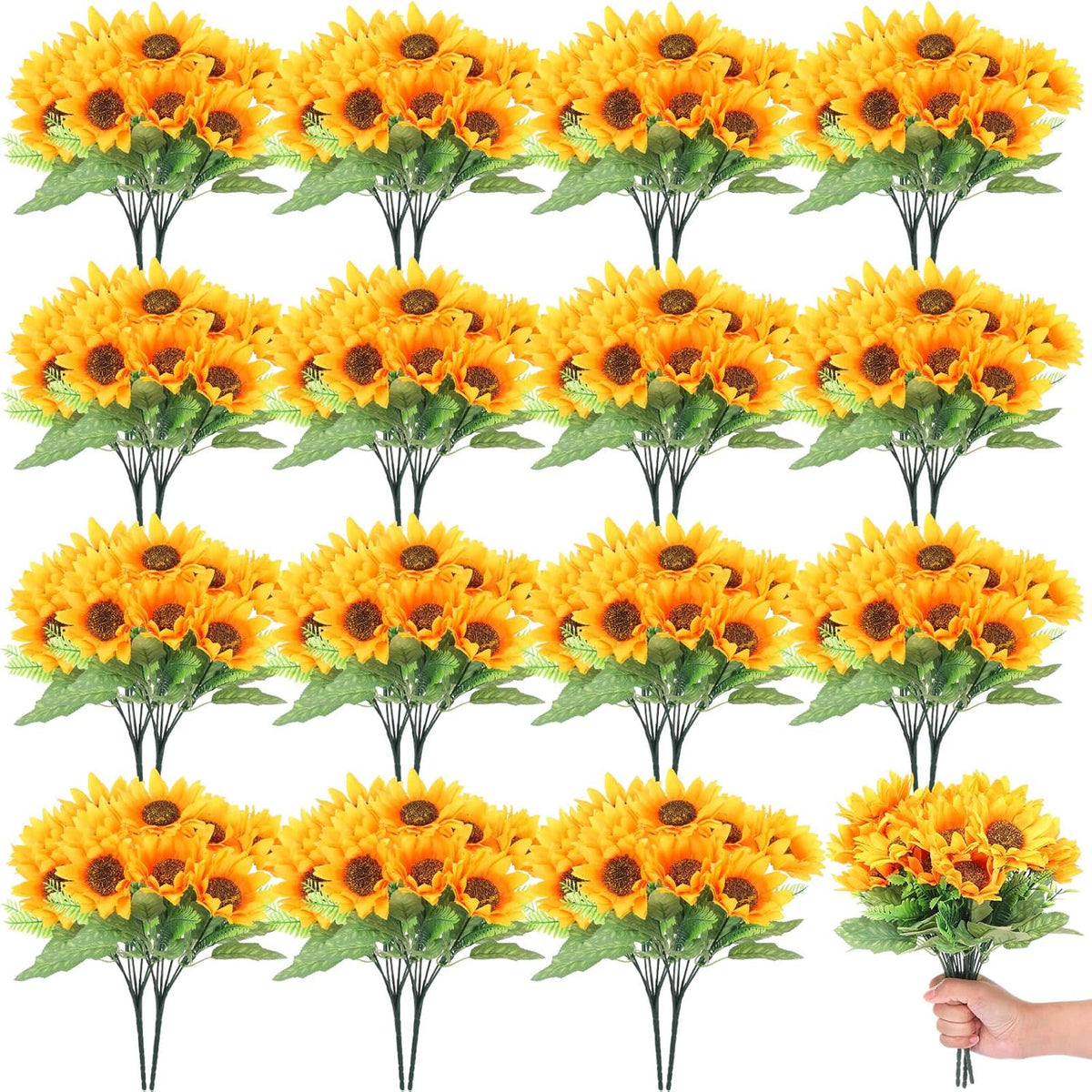 30 Bunches Sunflower Artificial Flowers, Each With 7 Heads, 11.8'' High Bride Holding Silk Bouquet Sunflower Decor Centerpieces For Tables Party Wedding Home Decor Craft