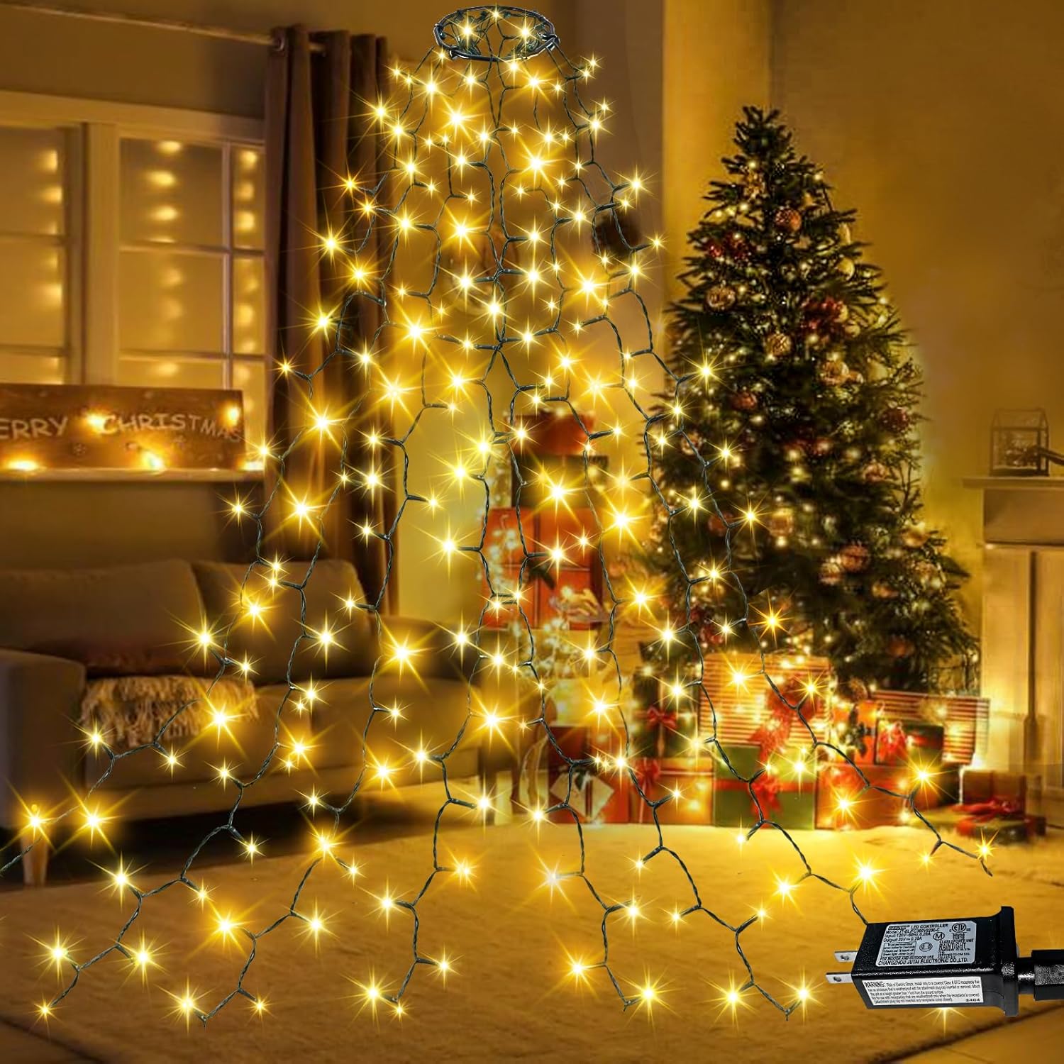 Christmas Tree Lights Indoor Outdoor, 280 Led Christmas String Lights 6.6Ft X 8 Lines With 8 Modes & Timer, Waterproof T