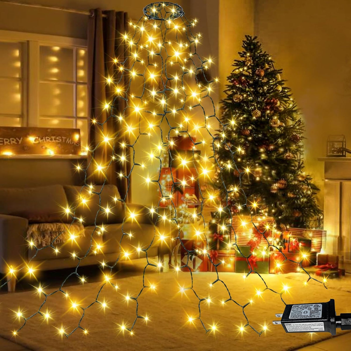 Christmas Tree Lights Indoor Outdoor, 280 Led Christmas String Lights 6.6Ft X 8 Lines With 8 Modes & Timer, Waterproof T