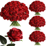 50Pcs Artificial Burgundy Roses Bulk, Fake Red Roses Flower With Stems Realistic Flowers For Wedding Centerpiece Home Party Decor(Burgundy)