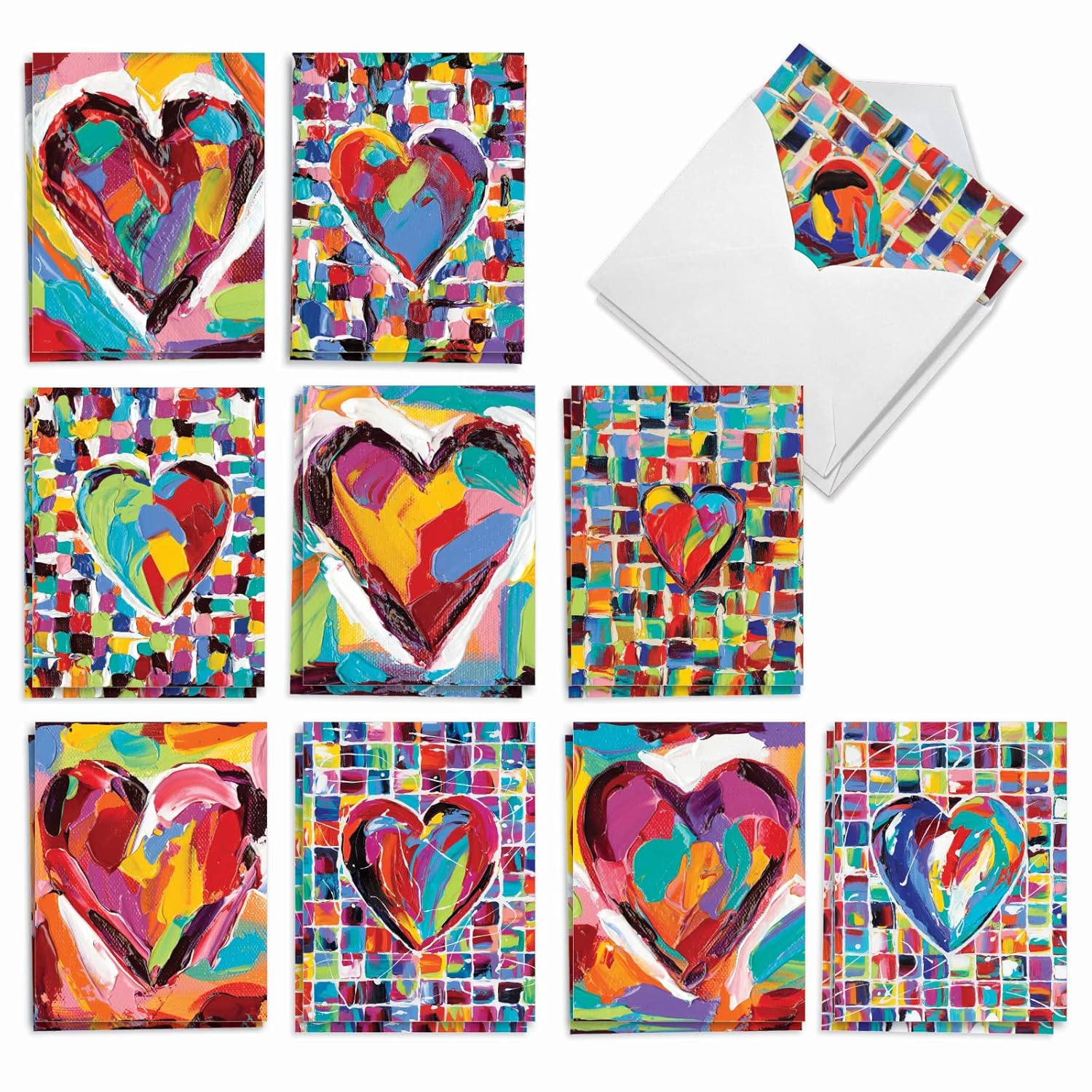 - 20 Assorted Valentine'S Day Cards Bulk (4 X 5.12 Inch) - Boxed Greetings (10 Designs, 2 Each) - Colorful Hearts Am9267Vdg-B2X10