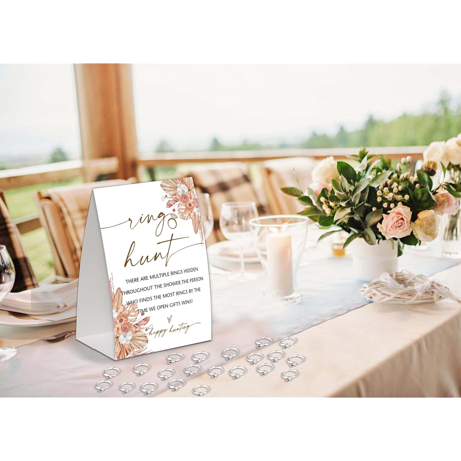 Bridal Shower Games Ring Hunt,Boho Floral Bridal Shower Decorations,Popular Bridal Shower Game,Engagement Party Games,Bridal Shower Favors,Plastic Rings For Bridal Shower Game(J4)