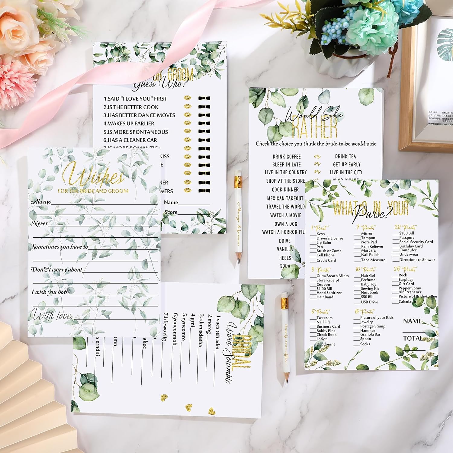 220 Pieces Bridal Shower Game Set - Fun Wedding Games Cards Supplies And Pencils Activity Accessories For Bride Groom Bachelorette Party Wedding Favors