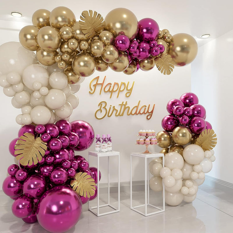 Metallic Magenta/Purple Hot Pink And Gold Balloons Garland Arch Kit, M