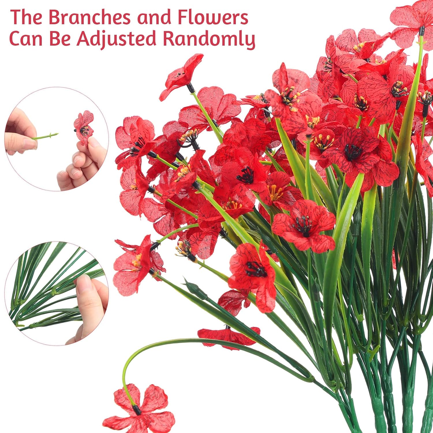 48 Bundles Red Artificial Flowers Outdoor Faux Flowers Uv Resistant Fake Plastic Plants No Fade Deep Red Greenery Shrubs For Porch Garden Planters Porch Window Wedding Box Decorating